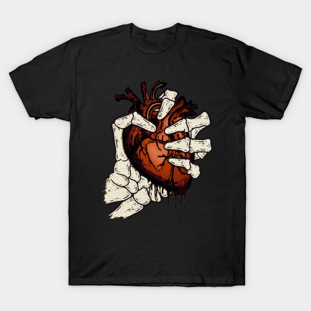 Skeleton Hand Squeezed Heart T-Shirt by SoLunAgua